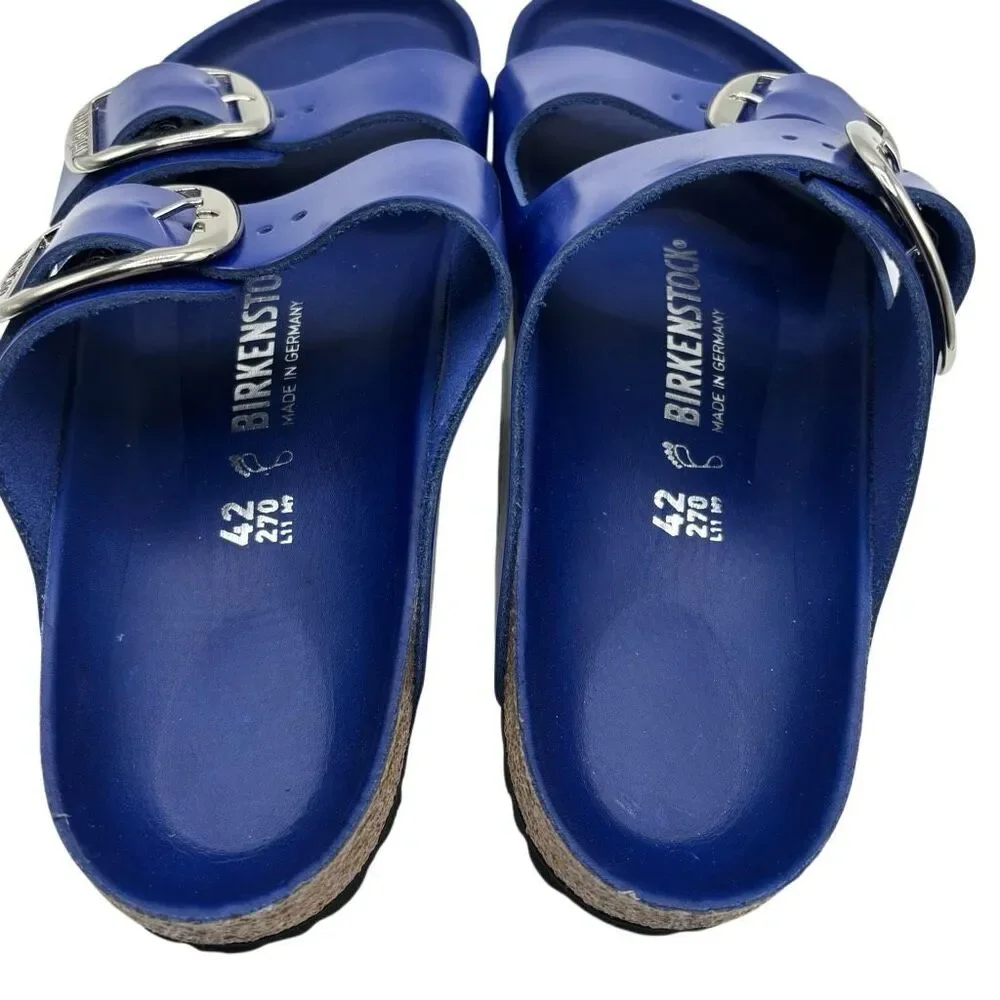 Birkenstock Arizona Big Buckle Natural Leather Patent High Shine Cobalt L-11 M-9 - Picture 7 of 9